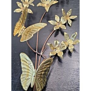 Vintage Pair Brass Copper Homco Butterfly and Floral Wall Decor Hanging